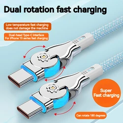 65W Type C to Usb C Cable Double Elbow Rotating with Light Fast Charge Cable for iPhone Huawei Xiaomi Charging Data Alloy Cord