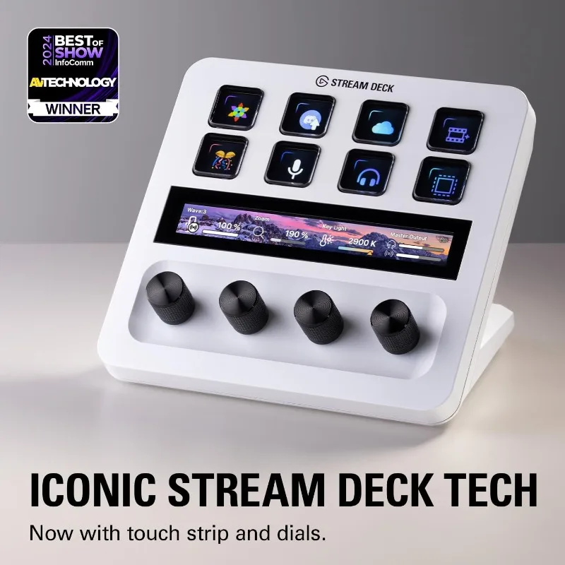 Stream Deck + White, Audio Mixer, Production Console and Studio Controller for Content Creators, Streaming, Gaming