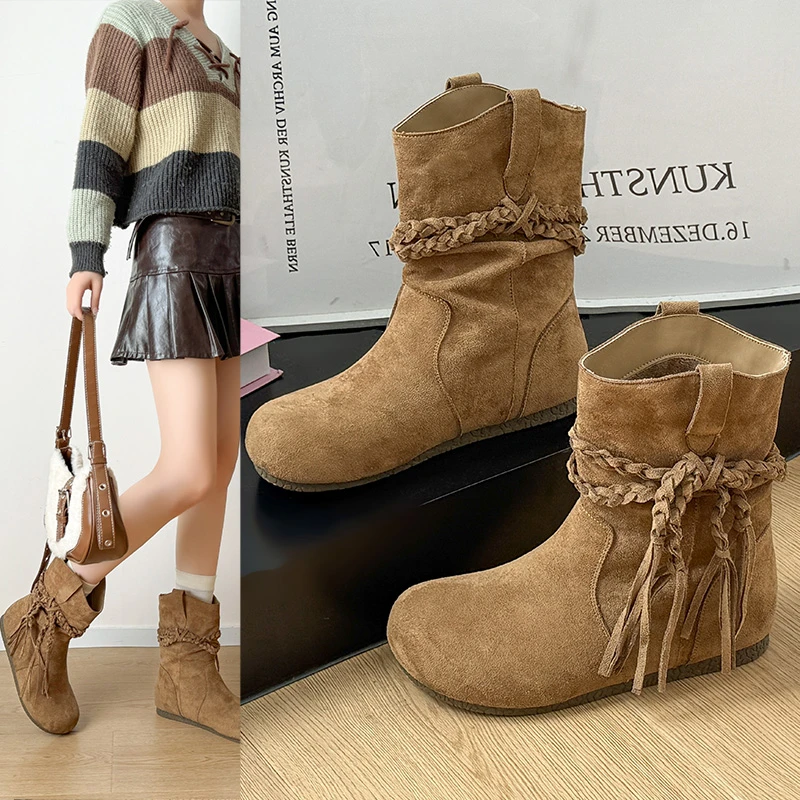 

Универсальные ботинки в стиле ретро, короткие женские ботинки, новый стиль осень-зима 2025 года, простые деловые повседневные модные ботинки