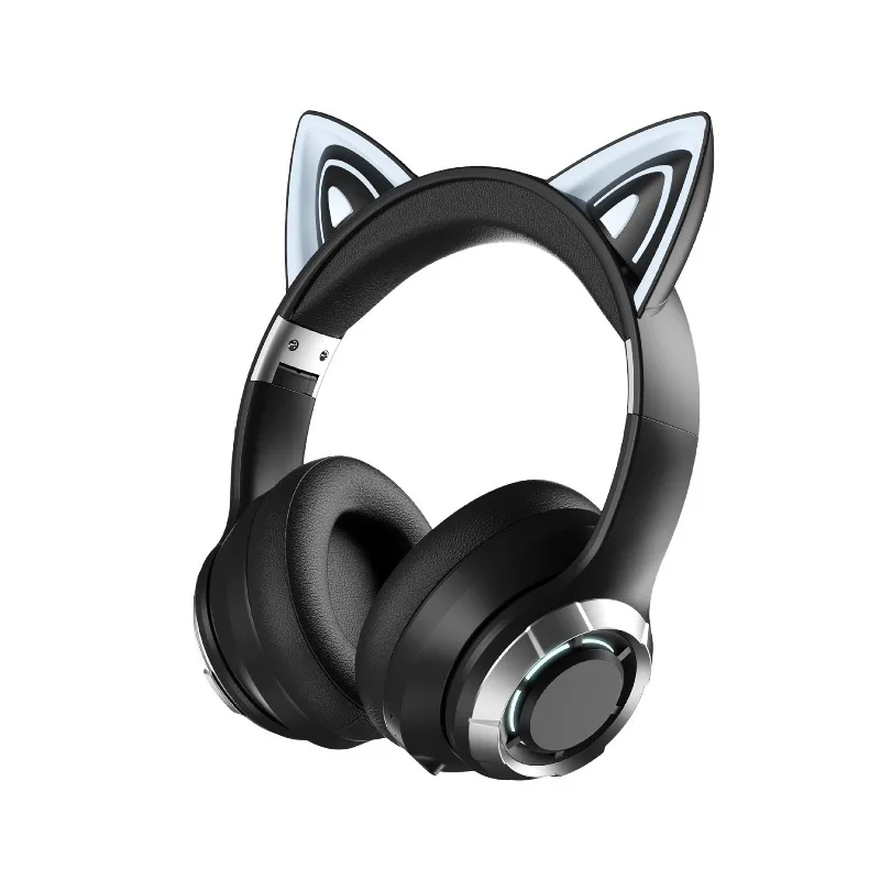 

Cute Glowing Cat Wireless Over-Ear Headphones with Long Range & HD Microphone HiFi Stereo Music & Gaming Headset