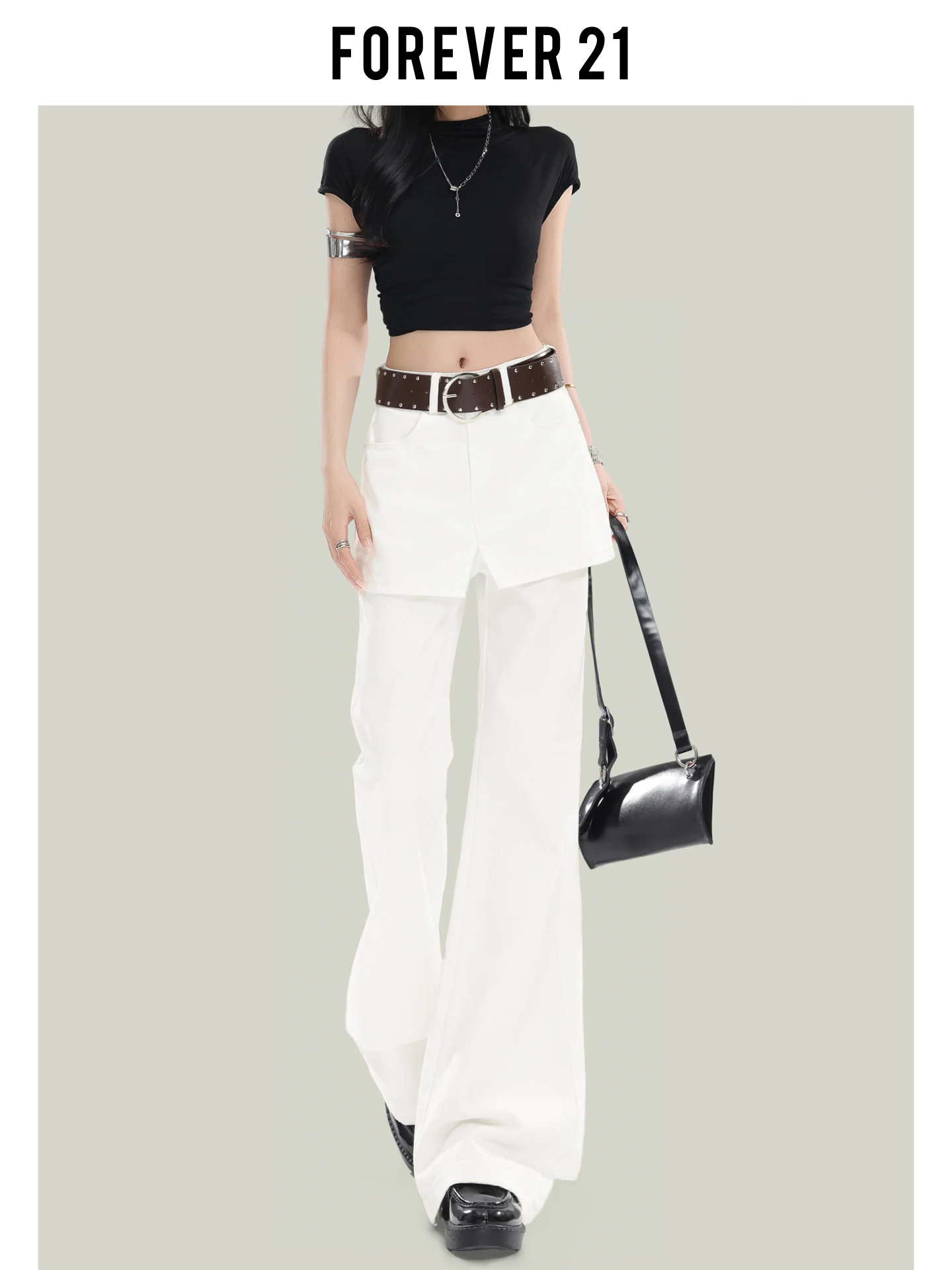 Jeans de mezclilla de cintura alta y pierna recta Forever 21 para mujer, estilo americano, pantalones largos blancos de piern...