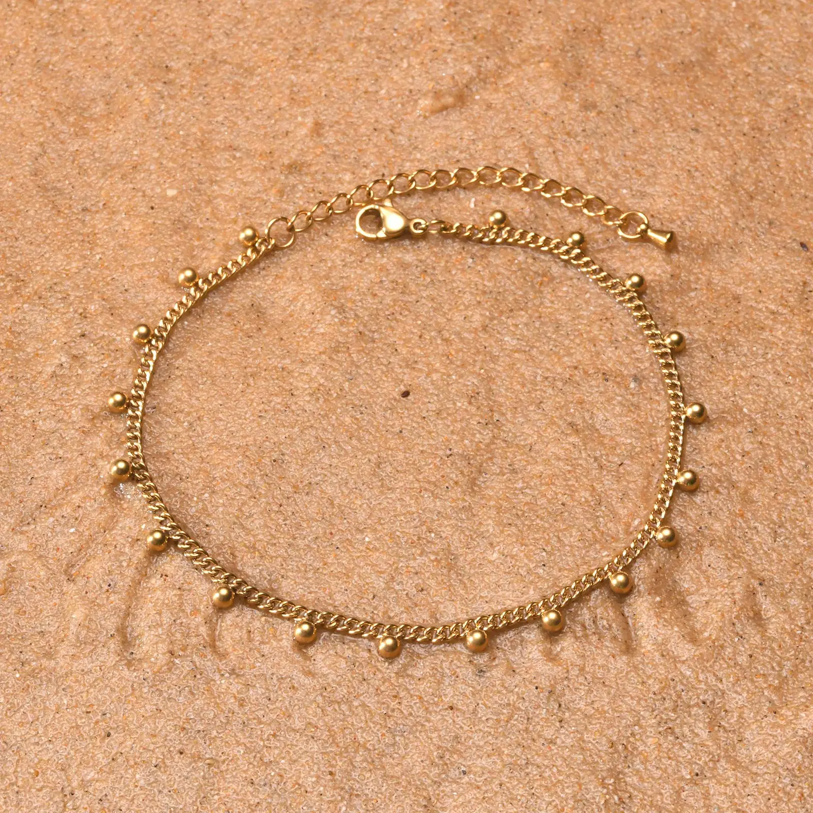 Dainty Gold Color Anklet Stainless Steel Grinding Chain,Summer Holiday Jewelry for Women Adjustable Foot Chain Jewelry