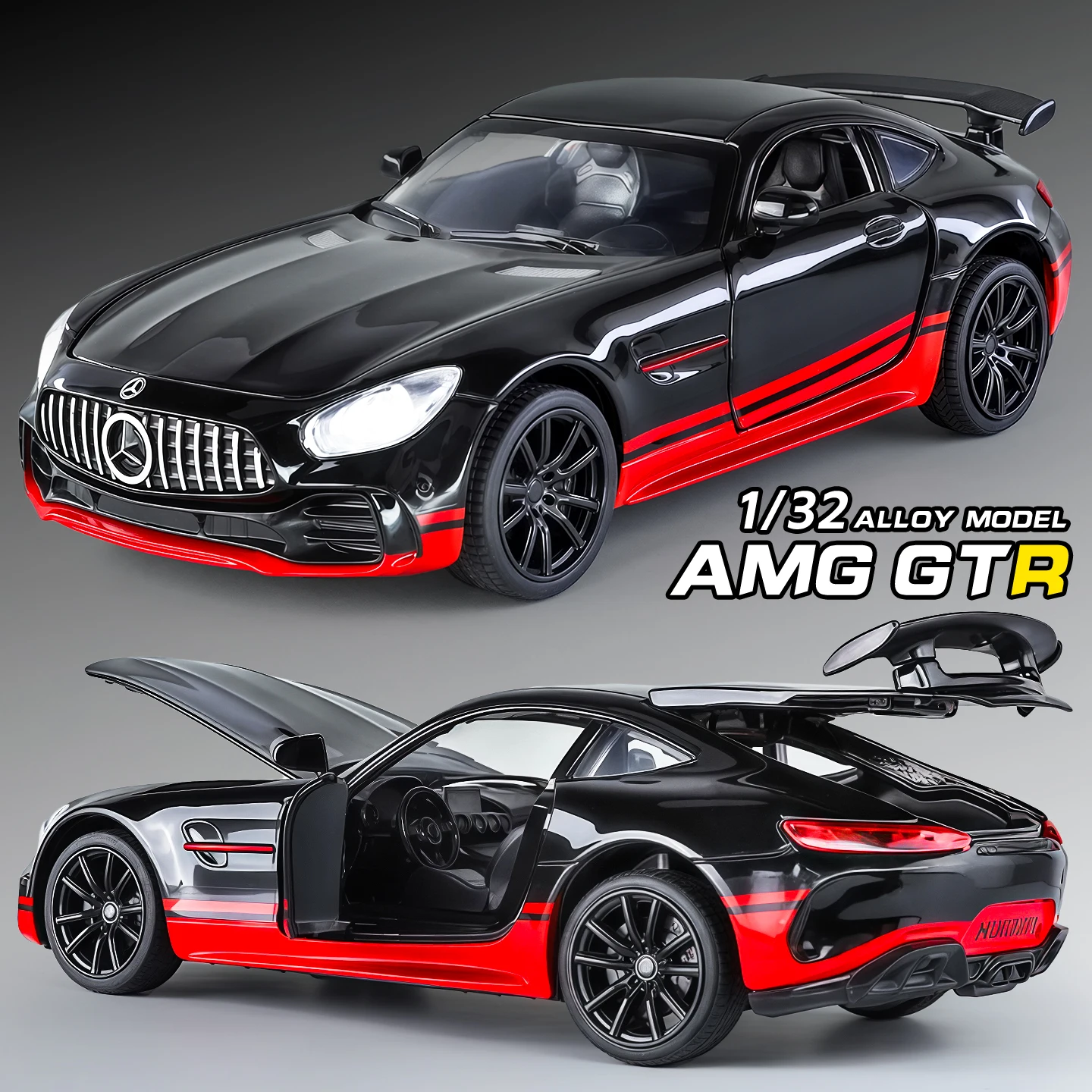 

1:32 Mercedes Benz AMG GTR Sports car Simulation Diecast Metal Alloy Model car Sound Light Pull Back Collection Kids Toy Gifts