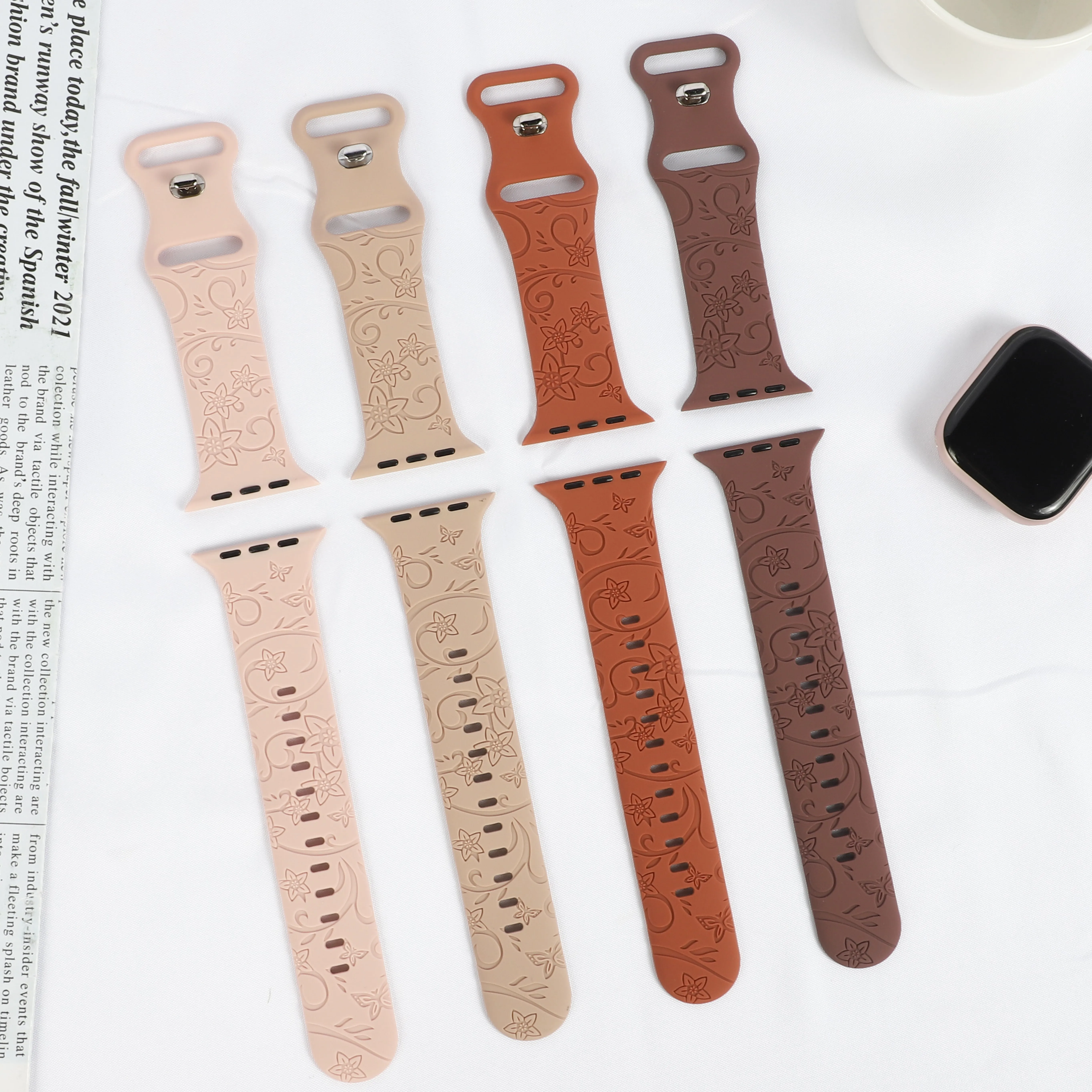 حزام منقوش لساعة أبل 44 مللي متر 42 مللي متر 41 40 مللي متر 45 مللي متر 49 مللي متر 46 مللي متر سوار الأزهار كوريا iwatch سلسلة 11 10 9 7 SE 6 8 Ultra #2