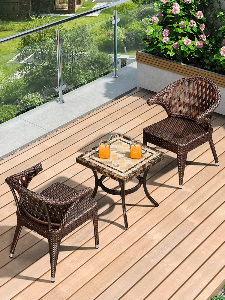 

Balcony table and chair combination small American modern simple rattan chair three piece set balcony tea table and chair leisur