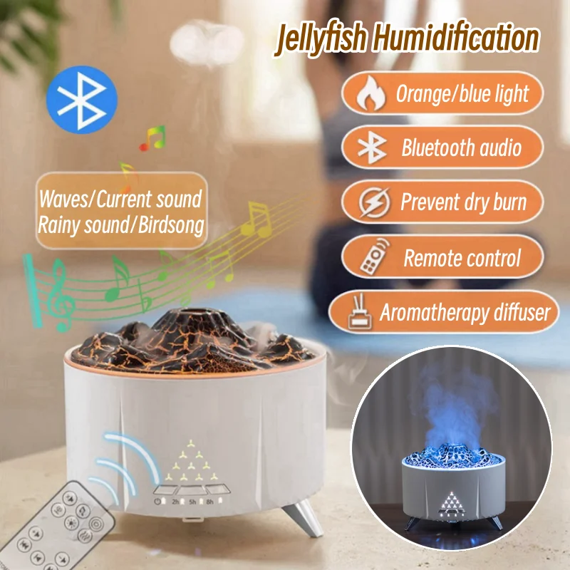 350ML Flame Aromatherapy Diffuser Ultrasonic Aromatic Essences House Bedroom Air Humidifier Bluetooth Audio with Remote Control