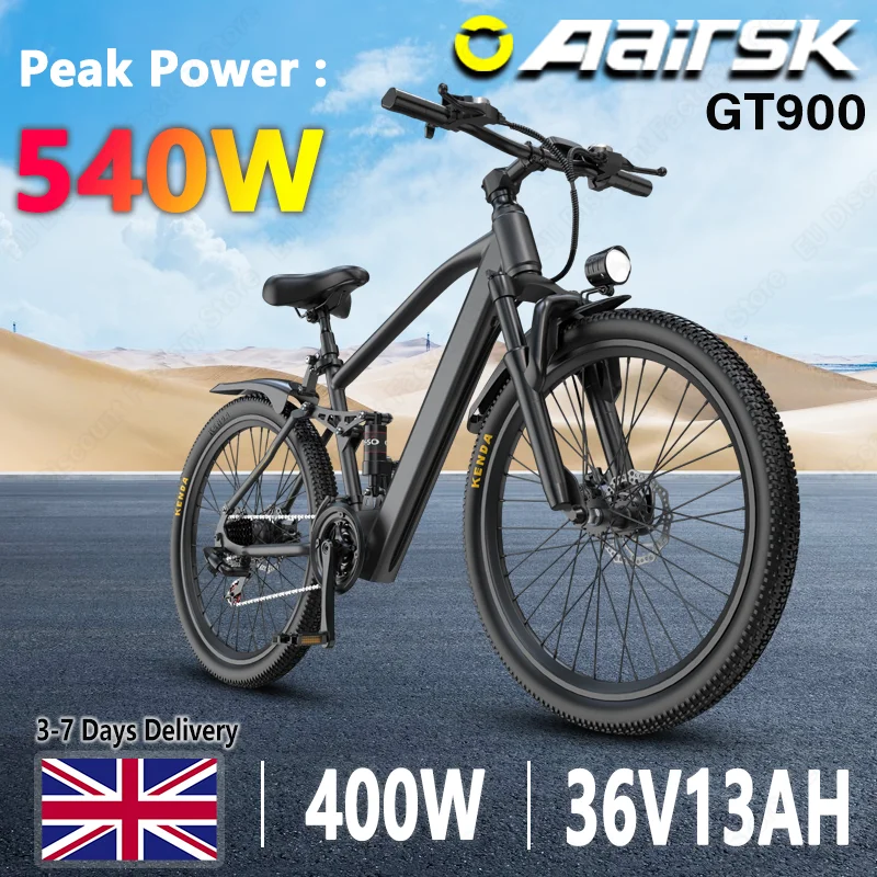 Aairsk GT900 Ebike 250W Motor 36V 13AH Battery Electric Bicycle Mountain OffRoad Full Suspension Adult 26Inch Tire Electric Bike