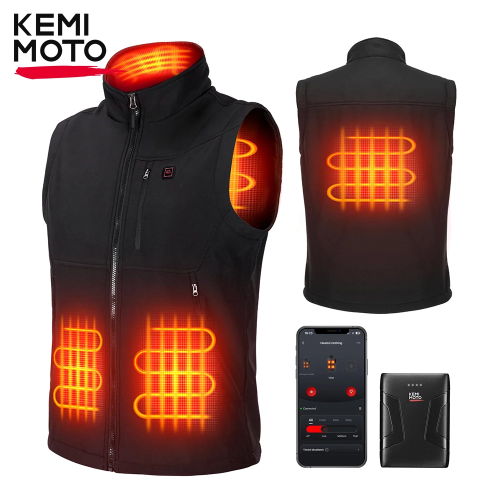 CE Heizweste für Motorrad Winterbekleidung mit 10000mAh Akku USB APP-Steuerung Winddicht Wasserabweisend Wärmeschicht 6 Heizzonen für Hals Rücken Bauch Herren Damen Ski Wandern Radfahren Outdoor-Sport
