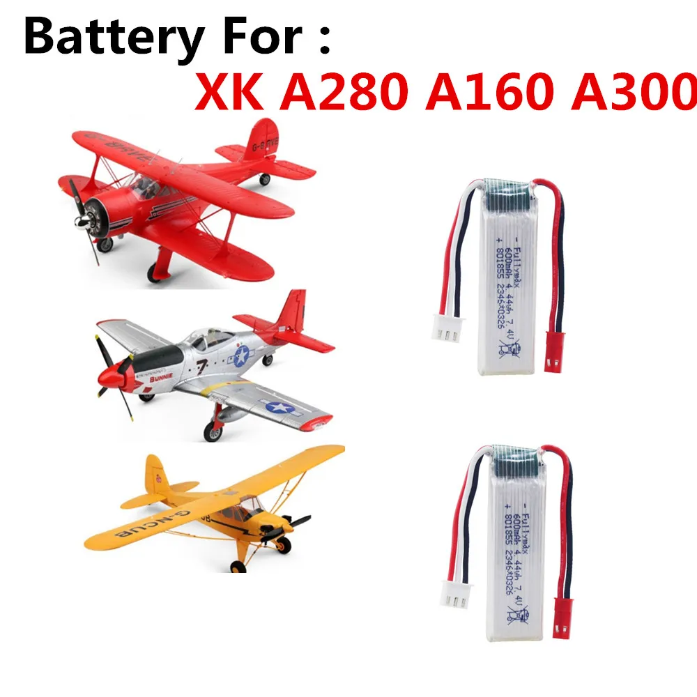 JST Plug 7.4V 600mAh Lipo Battery For XK A280 A160 A300 RC Plane