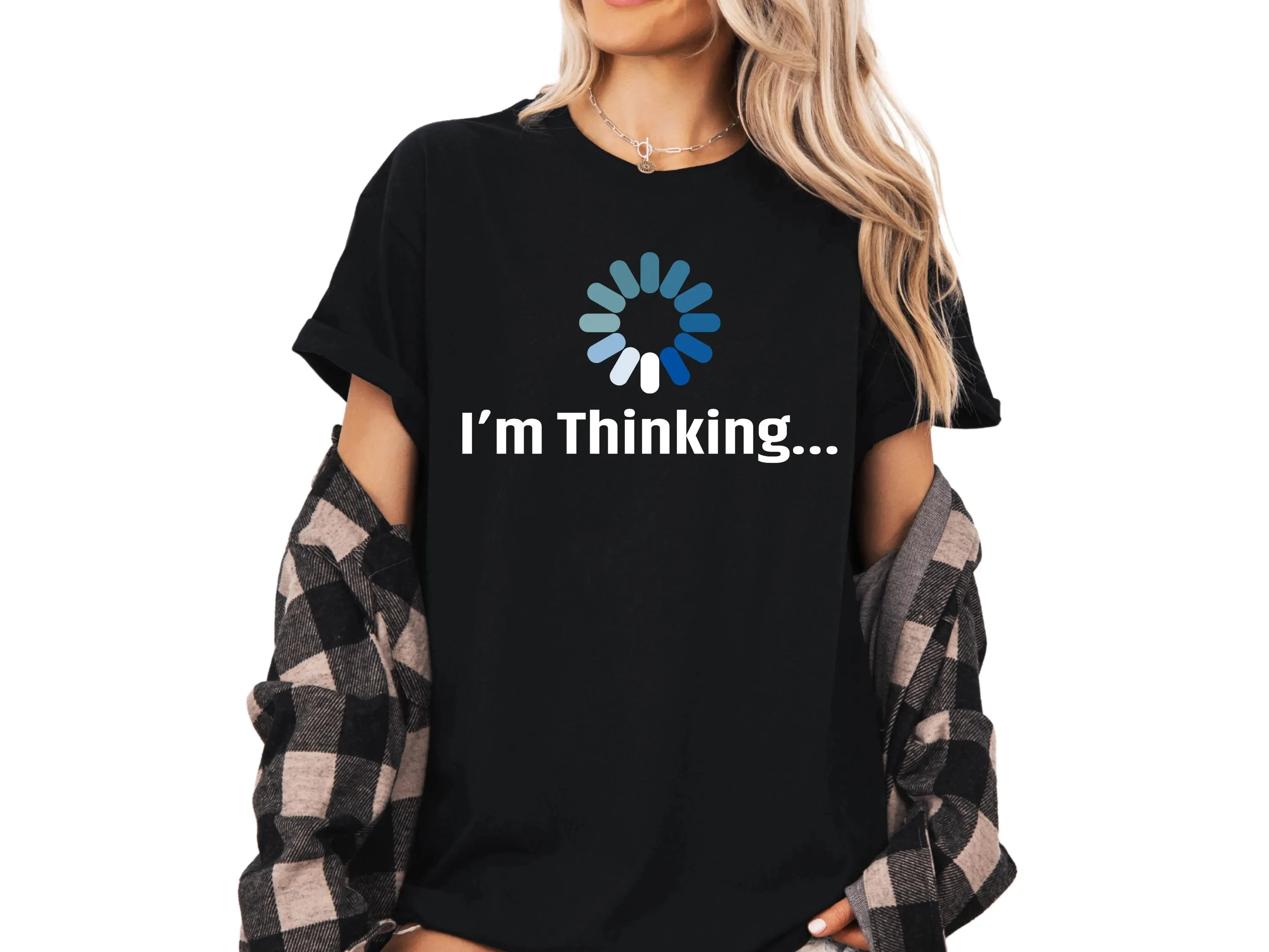 Women I'm Thinking T-Shirt: Funny Loading Icon Unisex Tee Cotton Short Sleeve Streetwear Oversized Loose Casual