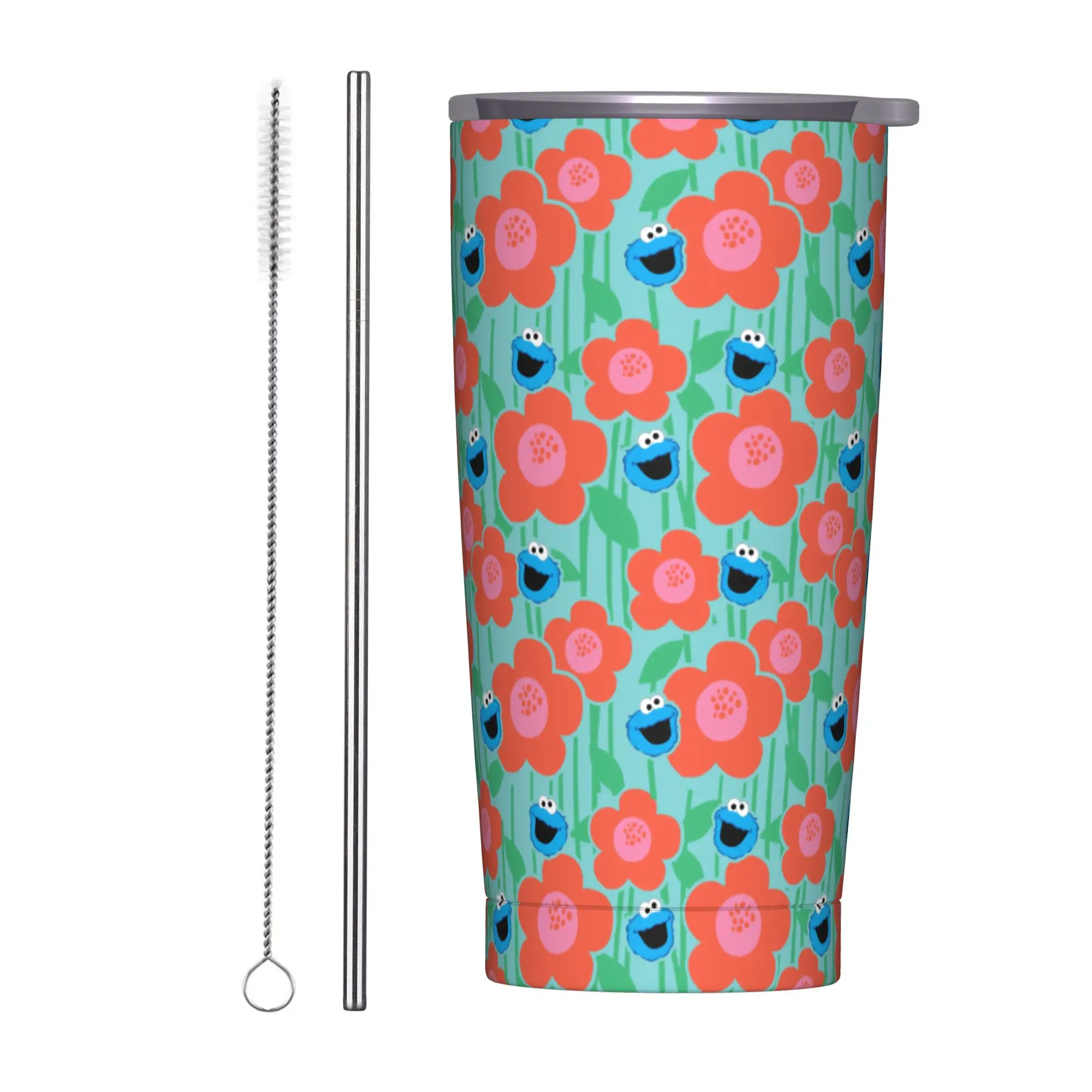 Cookies Monsters Tumbler Vacuum Insulated Cartoon Thermal Cup with Lid Straw Outdoor Mug Hot Cold Drink