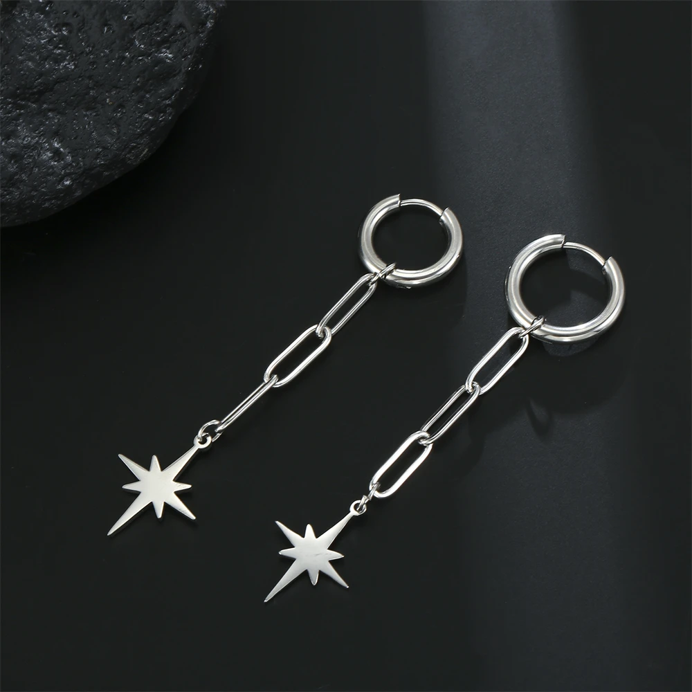 Amaxer Stainless Steel Earrings Polaris Pendants Tassel Chain Kpop Star Charm Earrings For Women Girl Punk Gothic Jewelry Gift