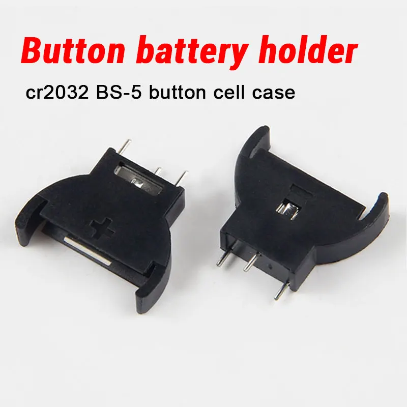 CR2032 Battery Holder Batteries Case Coin Cell Holders CR2025 Vertical Inline 3Pins Marked Positive/Negative for LIR2032 2032