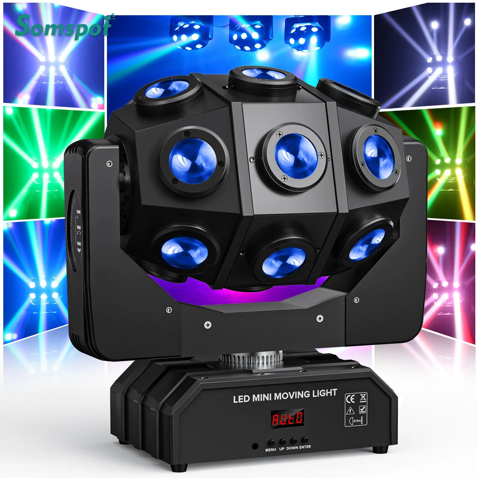 

Somspot 180W RGBW 4-in-1 LED Moving Head Light Beam Strobe Light DMX512 Sound Activated Stage Lighting Effect Disco Party Lights