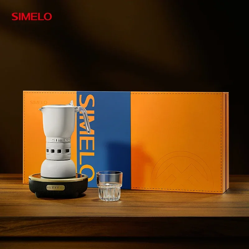 SIMELO Electric Mocha Pot Fresh extract Coffee Gift Box Electric pottery furnace Mocha Pot Set Aluminum Moka Pot Coffee Maker