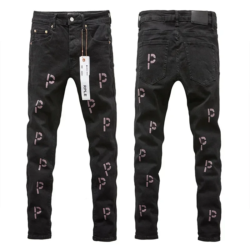 Y2K High qualityPurple brand jeans American high street hole patch trend retro straight Stylish and slim pants