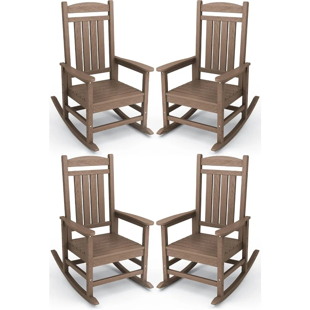 

HDPE Outdoor Rocking Chair Set of 4, All-Weather Poly Patio Rocking Chairs with 330lbs Support for Adults - Backyard, Poolside &