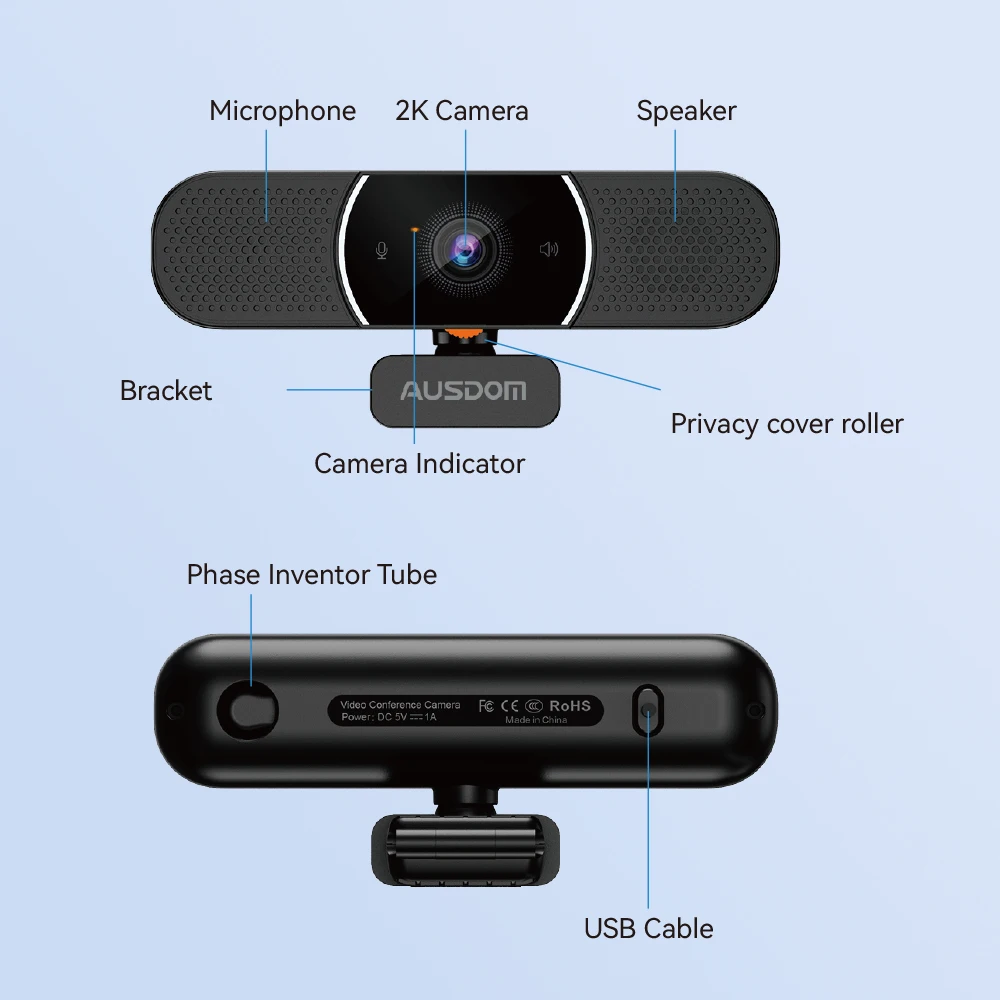 Webcam 2K tout-en-un AW616 avec microphone AI et haut-parleur, couverture de confidentialité, caméra d'ordinateur USB pour conférence, première mondiale supérieure