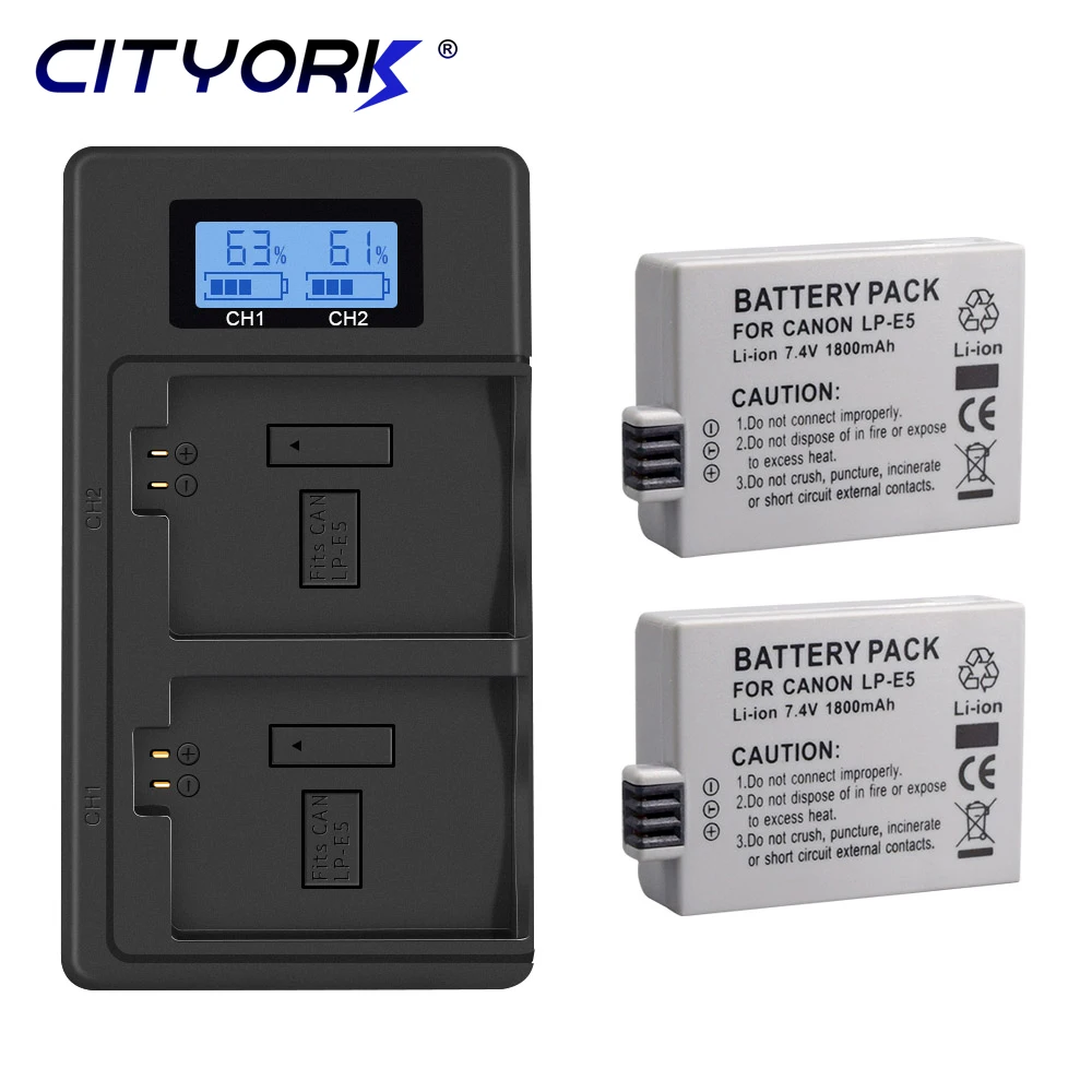 CITYORK LPE5 LP-E5 lp e5 Camera Battery and LCD Smart Charger for Canon EOS 1000D 500D 450D Kiss X3 X2 F EOS Rebel XS XSi Rebel