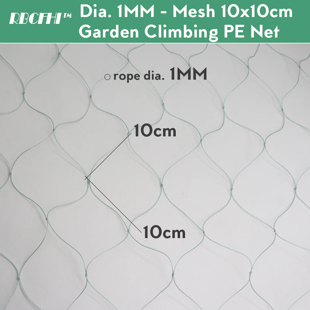 RBCFHI Dia 1MM Mesh 10x10CM Garden Netting Climbing Net Trellis Light Green Nylon Support for Vining Beans Plants Grow Fence