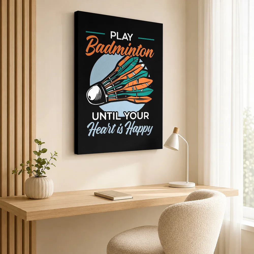 Play Badminton Framed Canvas Poster Personalized Photo Sports Portrait Wall Art for Man Cave Decor Ready to Hang Gift for Fans