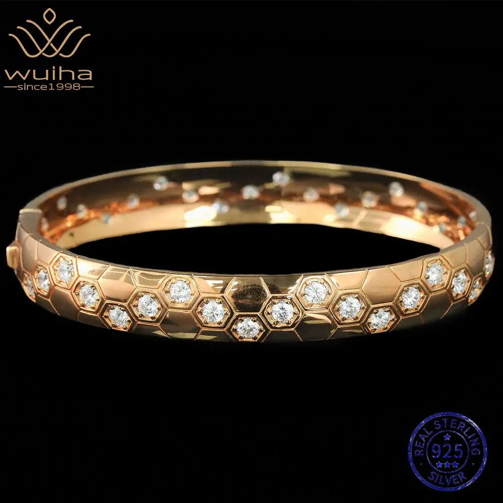 WUIHA Vintage 100% 925 Sterling Silver Lab Sapphire High Carbon Diamonds Gemstone Bracelet Bangle Fine Jewelry Anniversary Gifts