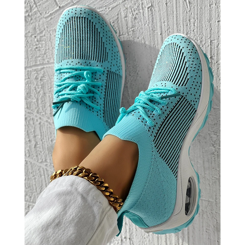 Fashion Women Hollow Out Breathable Mesh Lace-up Sneakers Daily Casual Round Toe Platform Sports Shoes Spring Going Out Shoes