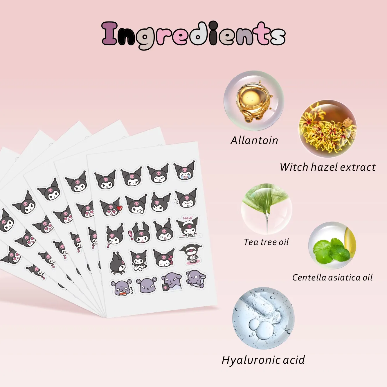 40/100PCS  Adorable Cartoon Kuromi Soft Zit Cover Stickers, Clear Hydrogel Facial Spot Patches view 3