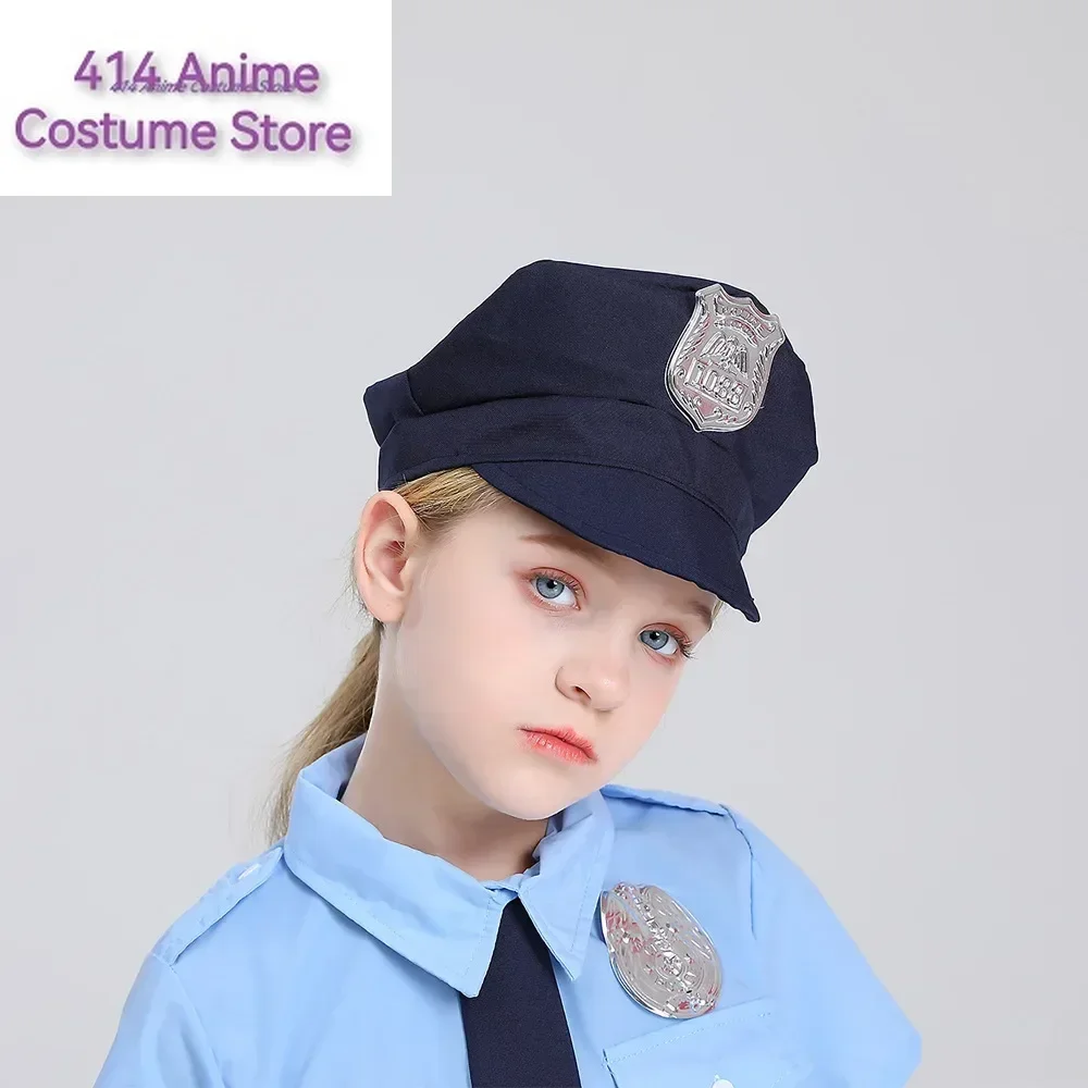 Girls Police Cosplay Police Uniform Dress Up Cop Costume with Toy Accessories for Kids Halloween Party Role Play Prop