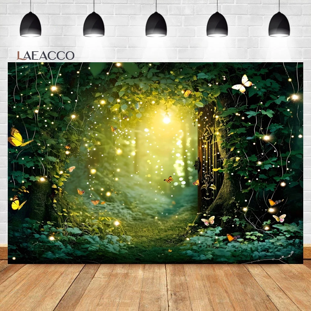 Laeacco Fairytale Jungle Forest Backdrop Nature Green Grassland Dreamland Butterfly Baby Shower Portrait Photography Background