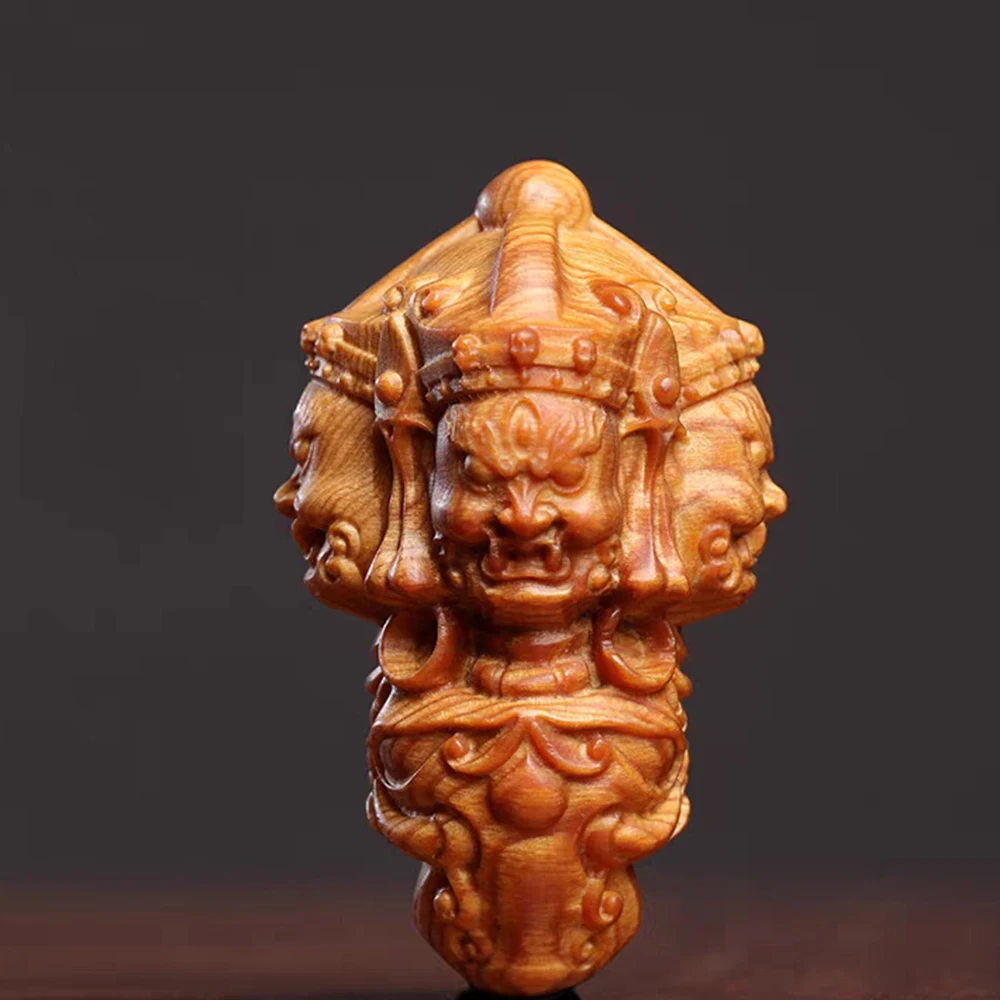 JW87- 6.8CM Vajra Pestle Wood Sculpture Gada Mallet Wood Carving Statue Lucky Pendant Buddha Home Decor