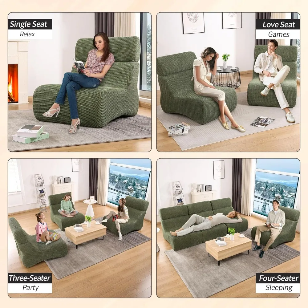 Compact Chaise Lounge Sofa for Small Spaces, Adult Lazy Floor Sofa Chair, Cloud Comfort for Living and Bedroom Use