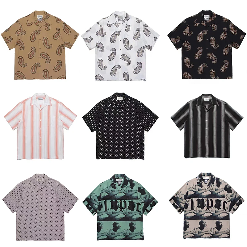

WACKO MARIA 23SS New 2PAC Striped Cashew Flower Hawaiian Short Sleeve Loose Cuban Collar Shirt