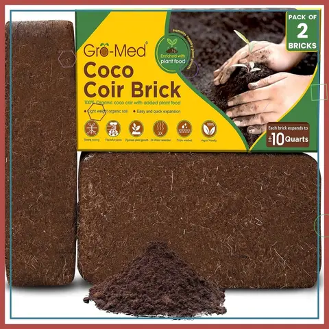 Organic Coco Coir Brick 2-Pack – Expands to 20 Quarts, NPK Enriched Potting Soil for Plants, Seed Starting & Reptile Bedding