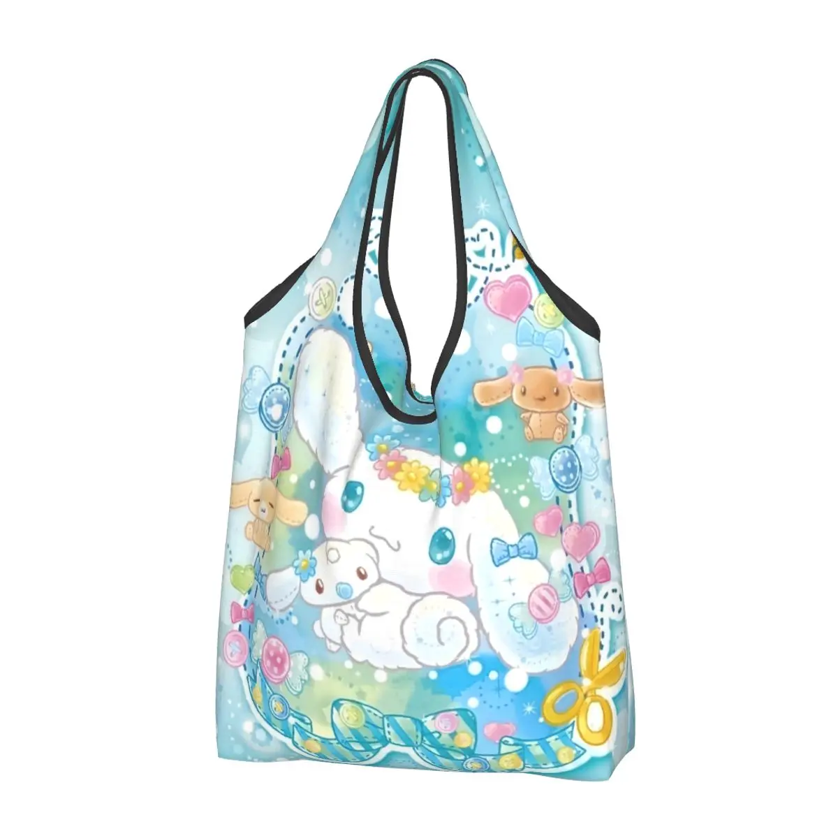 Custom Kawaii Cinnamoroll Sanrio Cartoon Shopping Tote Bag Portable Yugui Dog Xina Cinnamon Dog Groceries Shoulder Shopper Bag