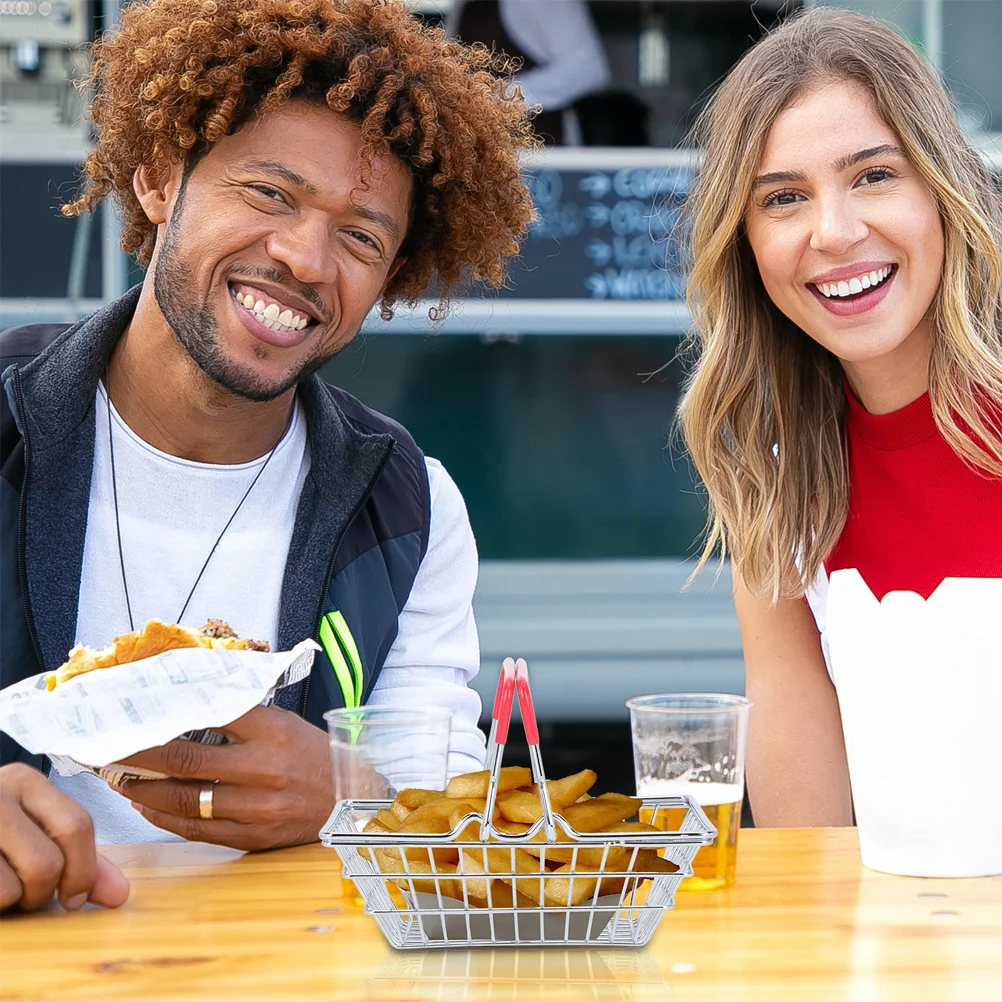 

Mini Shopping Basket for Kids Metal Wire Storage Holder Compact Size Desktop Organizer for Stationery Jewelry Cables Home Office