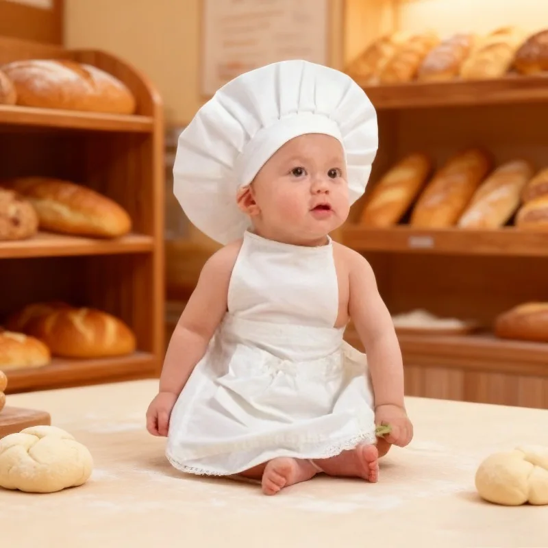 

Baby Chef Hat and Set Newborn Photography Costume Baby Cooking Theme Photo Props Birthday Party Role-playing