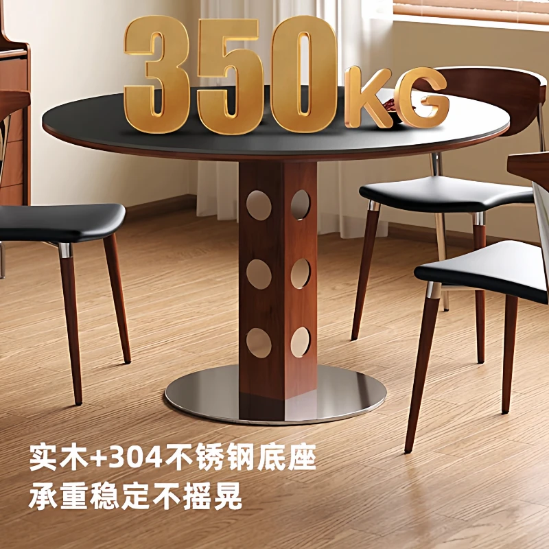 Medieval rock slab, round dining table for household use, solid wood round table