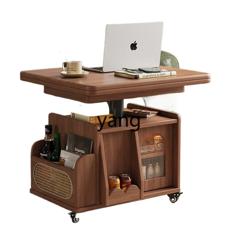 

ZYF solid wood lifting coffee table movable folding sofa side table living room household side cabinet