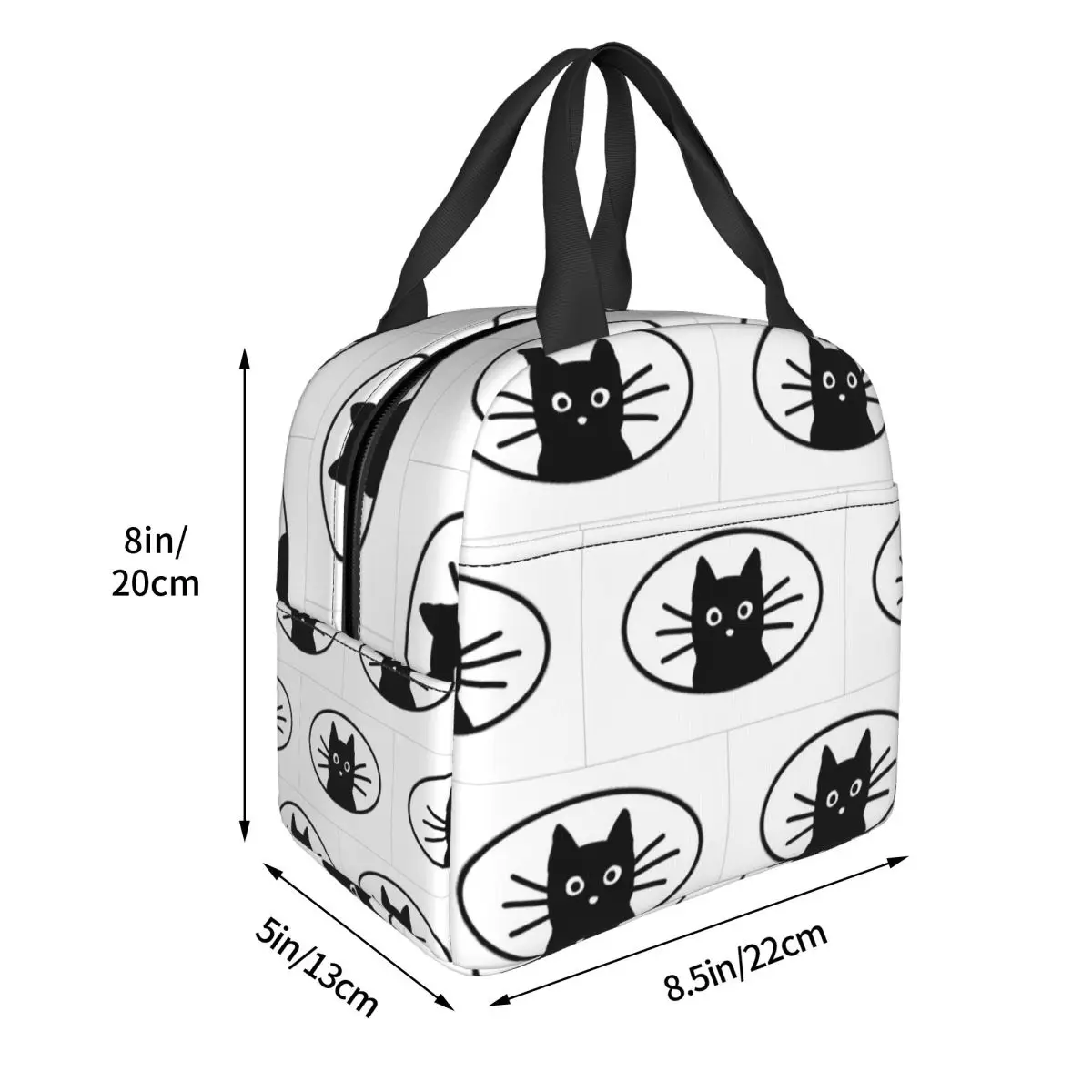 Black Cat Face Insulated Lunch Bag for Women Children Portable Food Boxes Thermal Lunch Box Tote