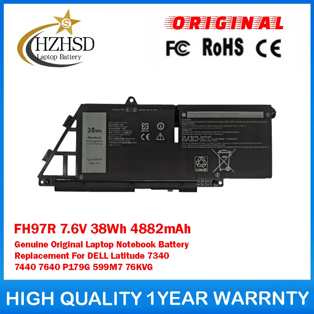 

FH97R 7,6 В 38 Втч 4882 мАч Оригинальный запасной аккумулятор для ноутбука DELL Latitude 7340 7440 7640 P179G 599M7 76KVG