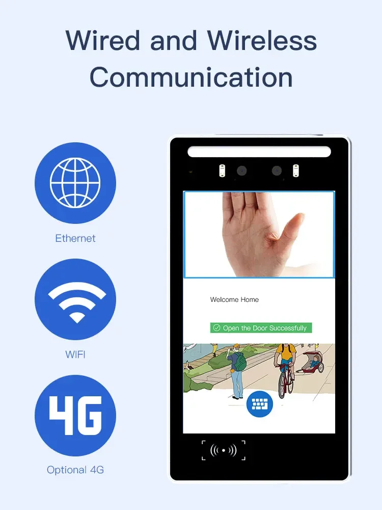 8inch Android Palmprint recognition access control visual intercom QR code recognition, ID card swiping remote control