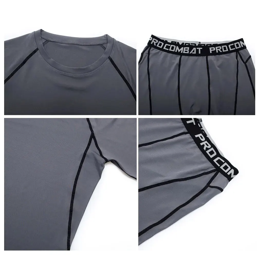 Męski zestaw kompresyjny T-shirt z krótkim rękawem Męskie obcisłe spodnie Fitness Odzież kulturystyczna Rashguard Kombinezony sportowe