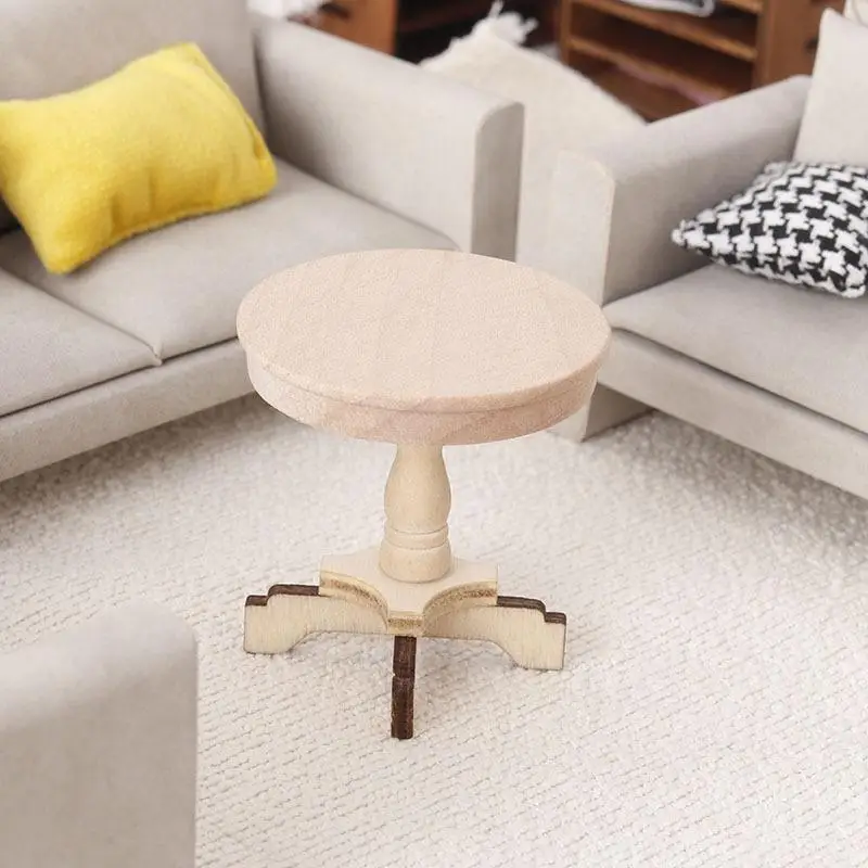 1:12 Dollhouse Miniature Coffee Table Small Round Table Original Wood Table Furniture Home Model Decor Toy Accessorie view 3