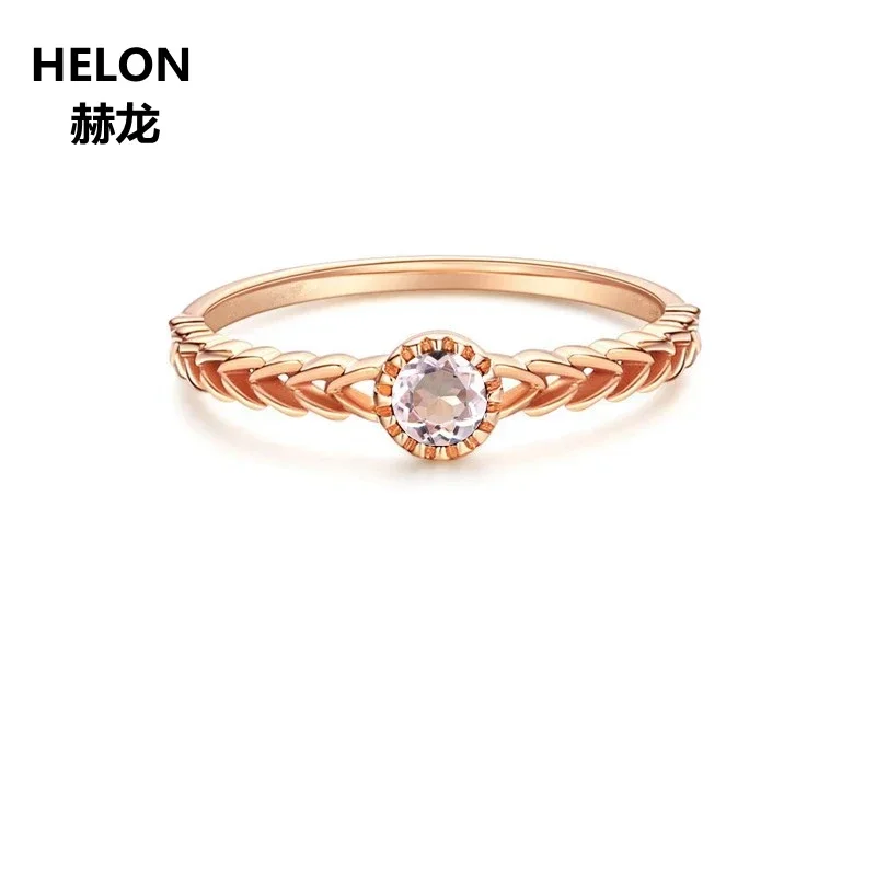 Solid 14K Rose Gold Natural Morganite Ring Women Engagement Wedding Ring Fine Jewelry