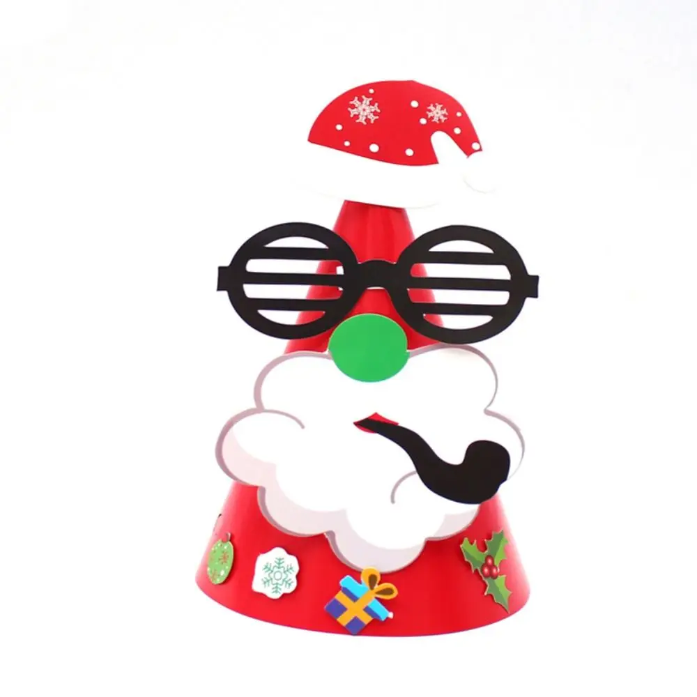 Cartoon Paper Handmade Santa Hat Kriss Kringle Santa Claus DIY Christmas Hat Elk Snowman Xmas Arts Hats /Children