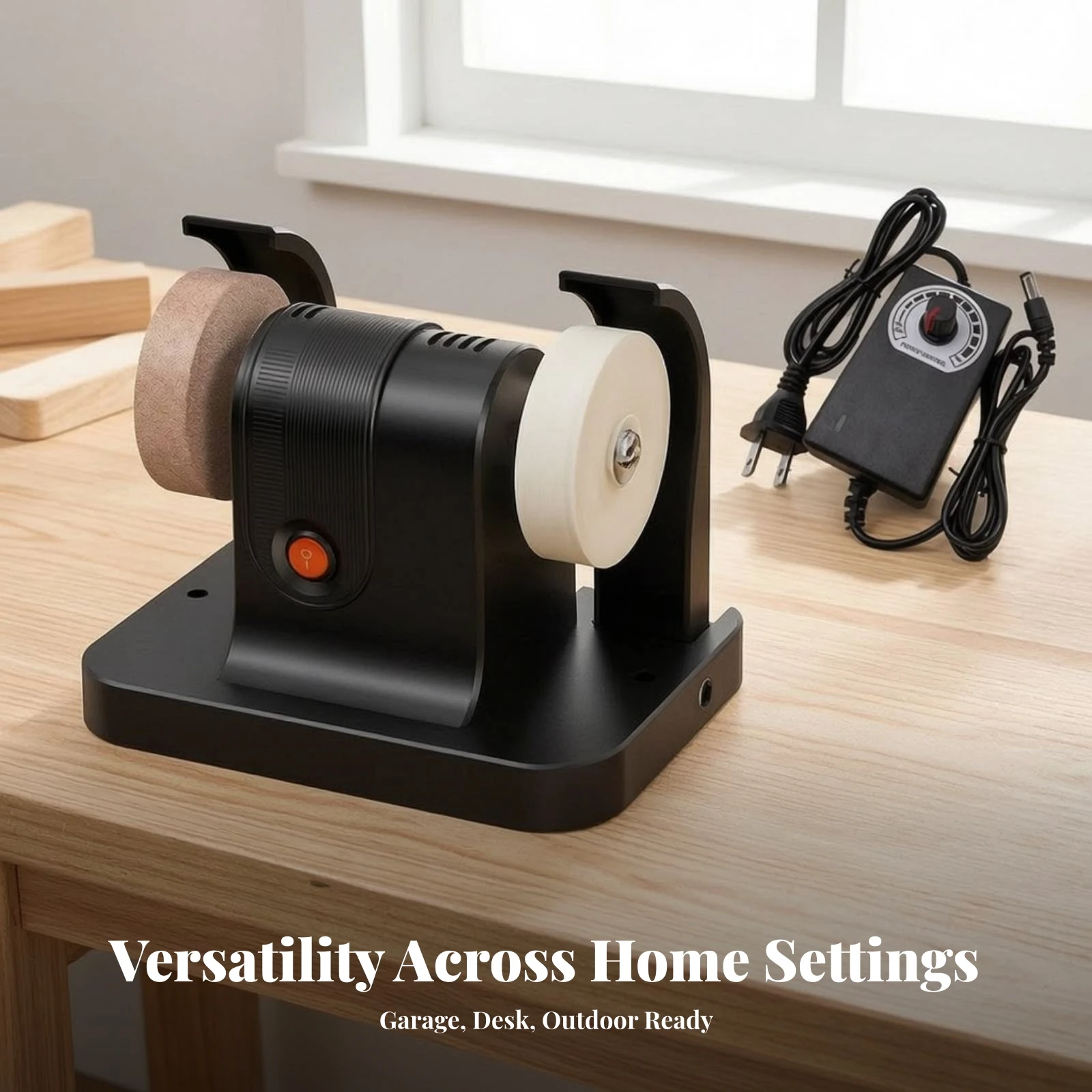 Tabletop Electric Grinder Adjustable Speed Mini Bench Grinder with Power Adapter Desktop Honing Tool with Dual Wheels Compact