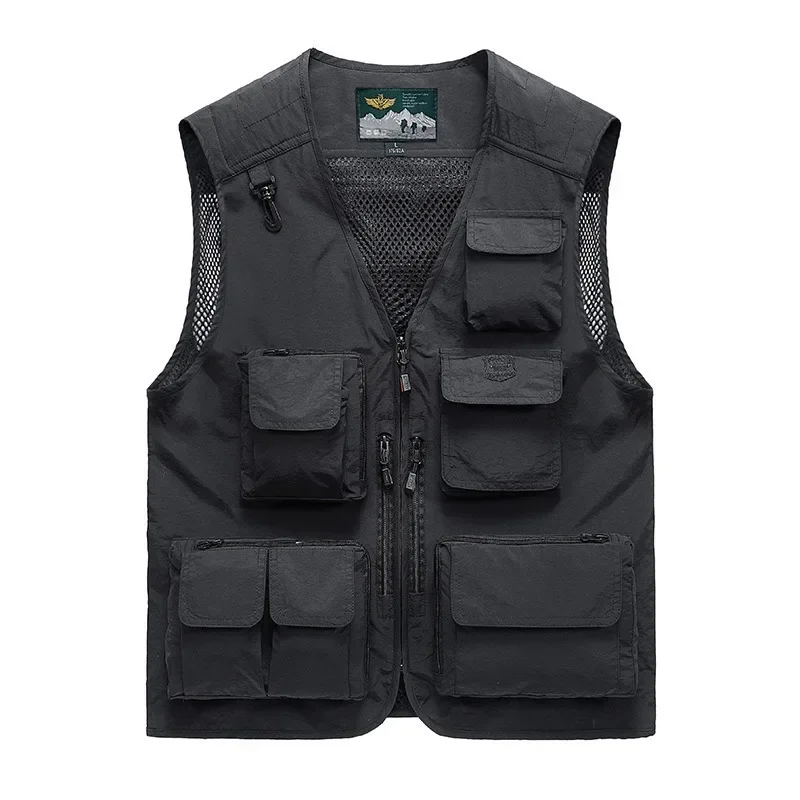 Gilet da uomo primaverile ed estivo con rete e tasche multiple, giornalista di fotografia e pesca, gilet a spalla oversize all'aperto