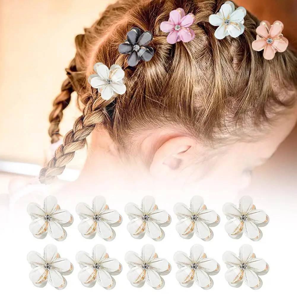 

10pcs Mini Flower Clip Sweet Cute Embedded Hair Clips Korean Daisy Metal Clamps Side Hair Clip Flower Girls Hair Accessories