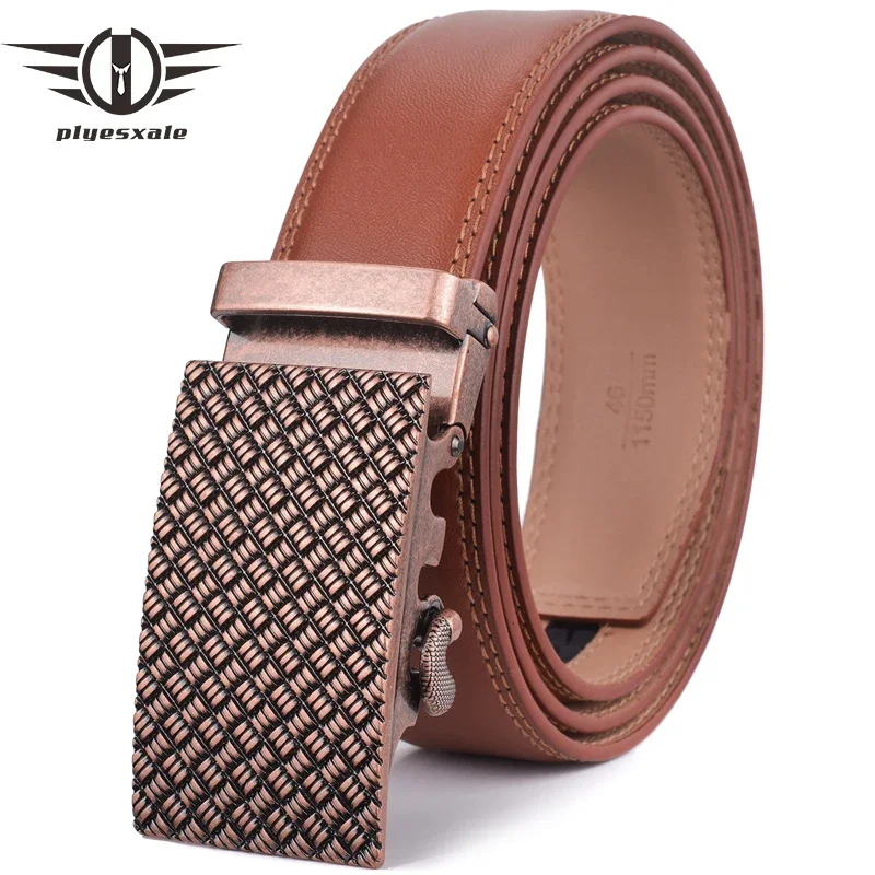 

Plyesxale Brown Belt Men 2024 Luxury Brand Automatic Buckle Belt Cow Leather Belts For Men High Quality Casual Male Strap G22